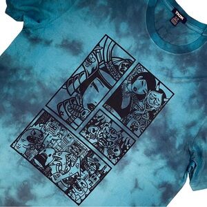 Tokidoki Girl & Kaiju Panel Graphic Art Blue Tie Dye T-Shirt Men’s Large Tee NWT